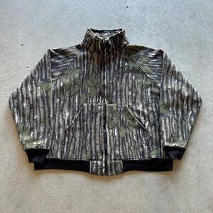 Vintage 80s SafTbak Jacket Size Large Brown Treebark Camo Full Zip Fleece Hunt